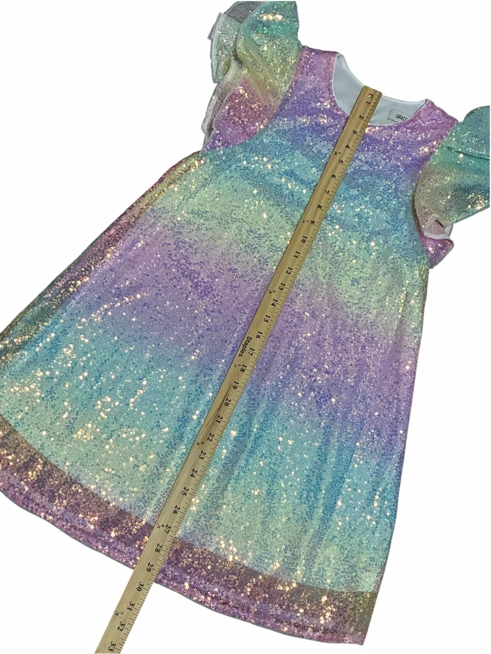 Grace Karin Girls Sequin Dress 8Y Pastel Rainbow Sparkle Flutter Sleeve Party 8